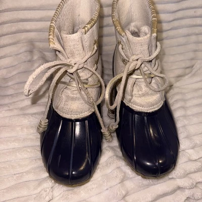 Jack Rogers Chloe Boots women's Rain Duck Boots Size 9 Green Beige Lace Up  - Image 1 of 4