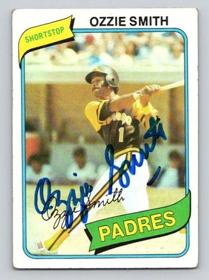 Tarjeta autografiada de la MLB OZZIE SMITH 1980 Topps firma TTM/IP Foto 1 de 2