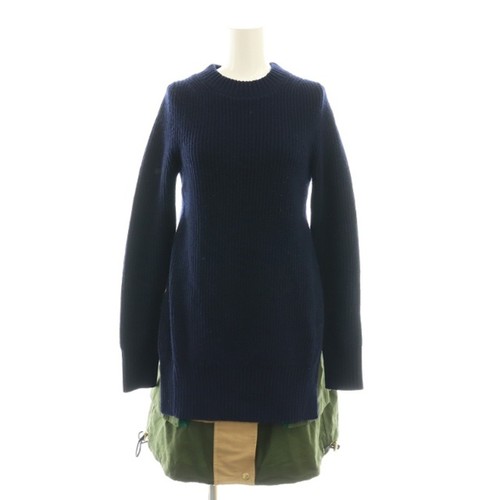 Abito Sacai lana maglia grosgrain lunghezza ginocchio 1 blu navy 21 05800 HK usato1f634ed