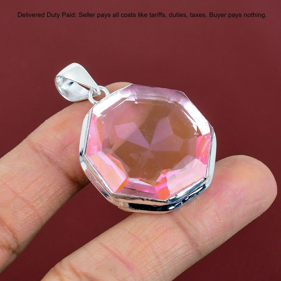 Bisel de compromiso de kuncita rosa natural madre nuevo colgante joyería plata de ley Foto 1 de 4