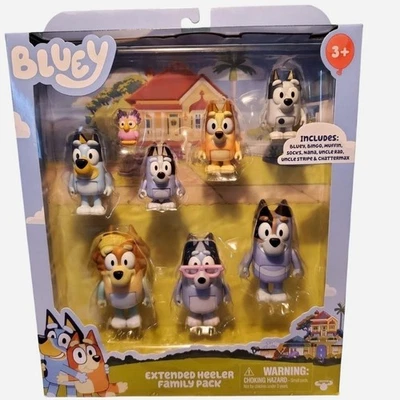 Bluey Extended Family Heeler pacote com 8, bonecos de 2,5 a 3 polegadas, inclui CHATTERMAX! - Imagem 1 de 4
