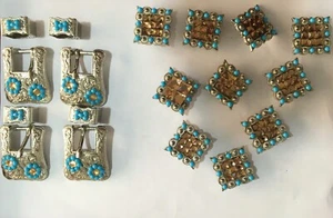 Western Conchos 10 pcs in Silver & 4 pcs heavy western belt buckle silver color - Picture 1 of 1