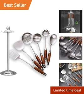 Dishwasher Safe 7-Piece Kitchen Utensils Set with Heat-Resistant Wooden Handles - Picture 1 of 7