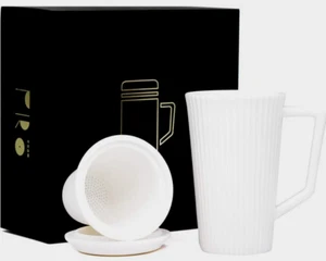 Roozio - Porcelain Tea Mug With Infuser And Lid - 11 oz - Picture 1 of 5