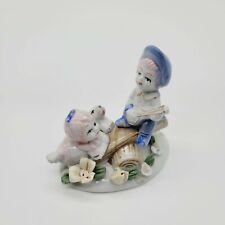 Vintage Ceramic World Figurine of Boy Playing Music To His Sister 4.5" Wide 4" T