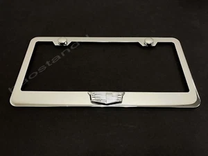 1xCadillacCrestLOGO 3D Emblem STAINLESS STEEL License Plate Frame + Screw Cap - Picture 1 of 2