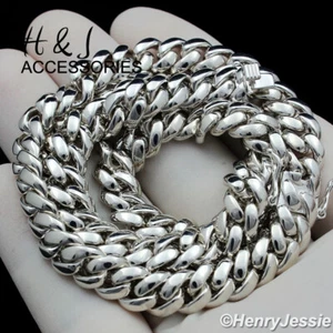 20"MEN 925 STERLING SILVER 7.5MM PLAIN MIAMI CUBAN CURB CHAIN NECKLACE*ASN20 - Picture 1 of 6