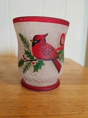 HANDPAINTED CARDINAL Cracked Glass Holiday Decorative Cup - Image 1 of 4