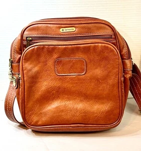 Vintage Samsonite Profile Shoulder Strap Carry On Luggage Bag Brown Faux Leather - Picture 1 of 14