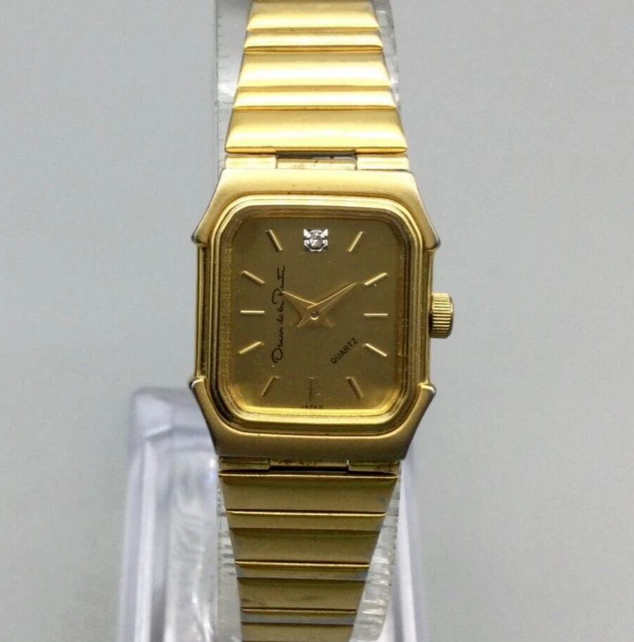 Vtg Oscar De La Renta Watch Women 19mm Gold Tone Diamond Octagon New Battery 7" - Image 1 of 4