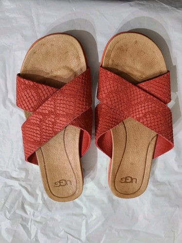 Sandali UGG Treadlite arancione bruciato stampa pelle di serpente donna taglia 6 EU 37