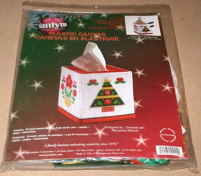 Janlynn Christmas Tree / Flowers & Hearts Tissue Box Cover Plastic Canvas Kit - Image 1 of 2