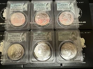 2021 $1 Morgan & Peace Six Coin Set PCGS MS70 First Strike Original Box & COA - Picture 1 of 14