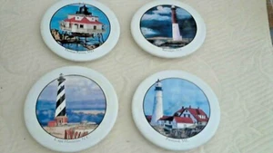 Juego de posavasos náuticos US Lighthouse StoneW 4 fondos de espuma base blanca de 4" de diámetro - Imagen 1 de 7