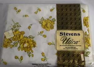Vintage Stevens Full/Double New Old Stock flaches Blatt weiß/gelbe Rosen 81"x108" - Bild 1 von 6