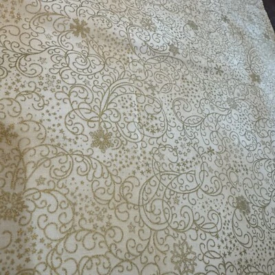 Merry Merry Hoffman Fabrics Swirls Metallic Snow Gold Yellow Cotton 3 Yard C943 - Image 1 of 3