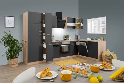 Küche Küchenzeile Küchenblock Winkelküche Eiche Grau Merle 310x172 cm Respekta - Bild 1 von 4