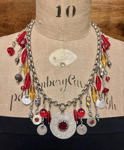Moroccan Red Berber Amulet coins & Vintage Millefiori Venetian Rolo Necklace. - Picture 1 of 18