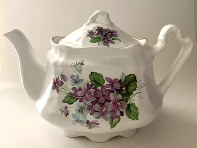 Tetera Arthur Wood & Son patrón violeta borde dorado #6716 Staffordshire Inglaterra Foto 1 de 4