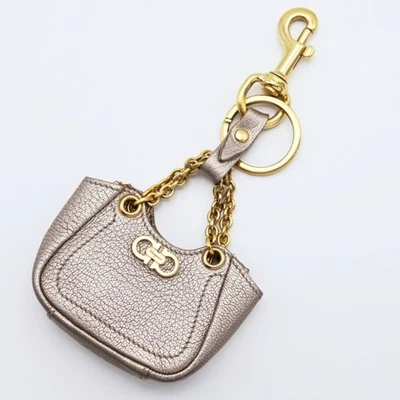 Salvatore Ferragamo Gancini Bag Motif Leather/Metal Keychain Keyring Charm Gold - Image 1 of 4
