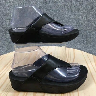 FitFlop Sandals Womens 7 Black Lulu Thong Leather Toe Post Comfort 288-001 - Image 1 of 4