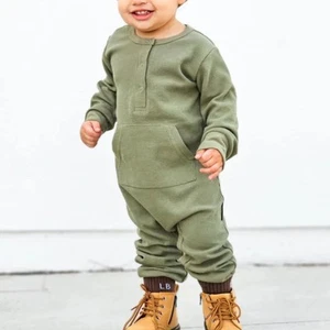 Little Bipsy Matcha Green Waffle Romper Boys Size 12-18 Months - Picture 1 of 7