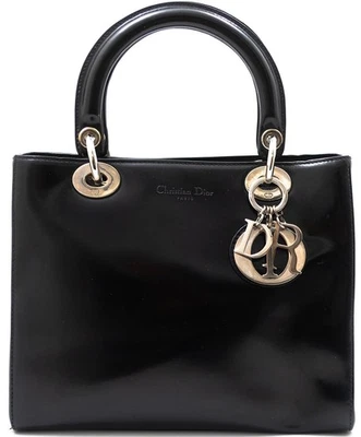LADY DIOR MM CHRISTIAN DIOR HAND BAG TASCHE MATT PATENT LACKLEDER ELEGANT LUXUS - Bild 1 von 4