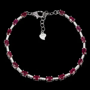 925 Sterling Silver Bracelet Oval Ruby 5x3mm Natural Gemstone Jewelry 7inches - Picture 1 of 13
