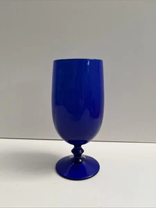 Carlo Moretti Cased Glass Blue/Cobalt Stem Wine Goblet Coupe - MCM Murano Italy - Picture 1 of 8