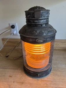 Antique Perko Nautical Ship Lantern Lamp With Orange Glass RARE Converted NR - Bild 1 von 15
