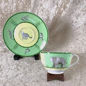 Hermes Paris Tea Cup & Saucer Africa Green Porcelain Tableware - Picture 1 of 14