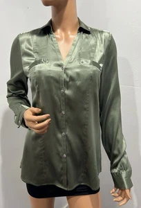 white house schwarzmarkt Bluse Seide Stretch grün salbei langarm Gr. Medium - Bild 1 von 10