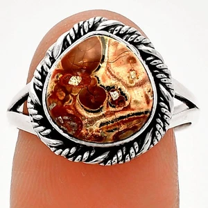 Anillo de plata de ley 925 de jaspe piel de leopardo natural s.8 joyería R-1014 - Imagen 1 de 5