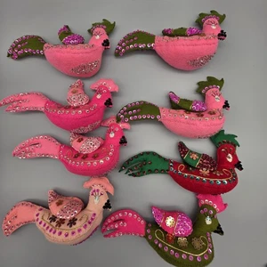 8 PIECE 1967 BUCILLA EXOTIC FELT BIRDS BEADS SEQUINS HANDMADE CHRISTMAS ORNAMENT - Picture 1 of 22