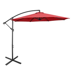 Patiojoy 10Ft Cantilever Patio Hanging Umbrella w/8 Ribs Cross Base Tilt Claret - Picture 1 of 8