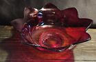 Vintage Fenton Art Glass Red Amberina Lotus Flower Petal Bowl 9”-Base Glows