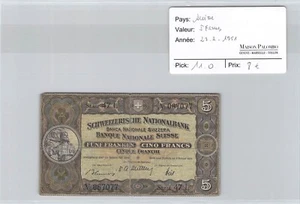 SUISSE - 5 FRANCS - 22.2.1951 - P.11O - SERIE 47L - N°067077 - Imagen 1 de 2