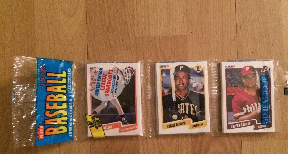 Paquete de tarjetas de béisbol Fleer 1990 Fred Lynn Rafael Belliard Darren Daulton Showing Foto 1 de 2