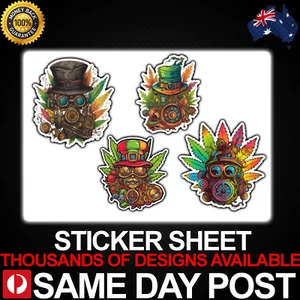 STEAMPUNK FACES Vinyl Sticker Sheet Car Decal Cheap Marijuana Weed Rainbow Cute - Picture 1 of 1