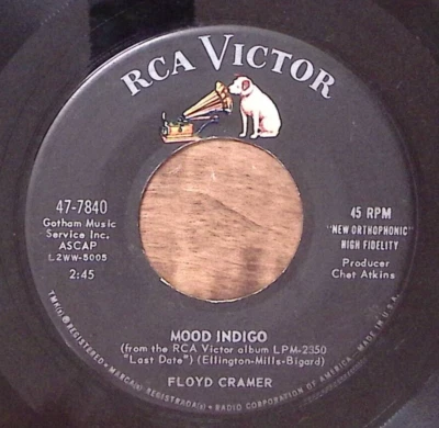 FLOYD CRAMER MOOD INDIGO/ON THE REBOUND RCA VICTOR RECORDS VINYL 45 62-189 - Image 1 of 3