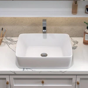 Sinber 19"x15" Blanco Rectangular Cerámica Encimera Baño Tocador Fregadero - Imagen 1 de 10