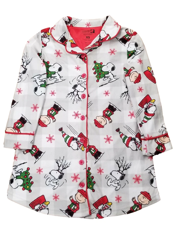 女孩花生史努比查理棕色灰色格子圣诞假日睡衣 — 第 1/1 张图片