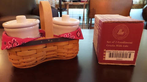 Longaberger 2000 Century Celeb. Shaker Taker Basket Bundle Lnr/Protr/Crocks—MINT Cover