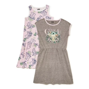 Star Wars Girls Baby Yoda Grogu Dresses 2-Pack XS Size 4-5 NWT Pink Gray - Picture 1 of 2