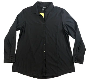 Dialogue Womens Blouse Sz L Black Button-Up Long Sleeve Collared Stretch NWT - Picture 1 of 14