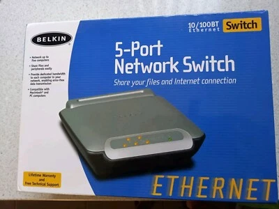 Belkin 5 Port Network Switch  - 10/100BT Ethernet For Mac and PC Unopened Box  - Image 1 of 3