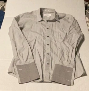 Mens Calvin Klein Small Slim Fit Dress Shirt French Cuffs Grid Pattern - Picture 1 of 5