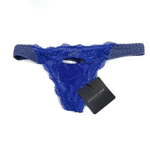 Pleasure State Ultramarine String Size S Blue Lace Trim Rhinestone Cut Out New - Picture 1 of 9