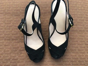 Stuart Weitzman SCHWARZE VELOURSLEDER-KEILSANDALEN GRÖSSE 9M - Bild 1 von 4