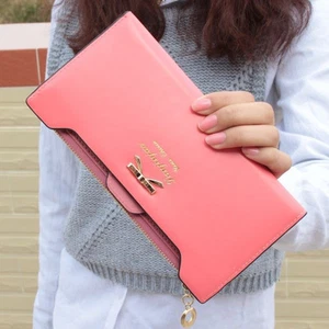 Women Long Leather Thin Wallet Cute Bow Purse Multi ID Credit Card Holder Gift - Picture 1 of 20